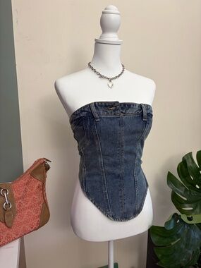 Vintage Denim Corset Crop Top - Blue